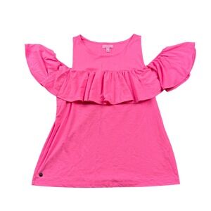 Lilly Pulitzer Size M‎ Bright Pink Lyra Cold-Shoulder Ruffled Top